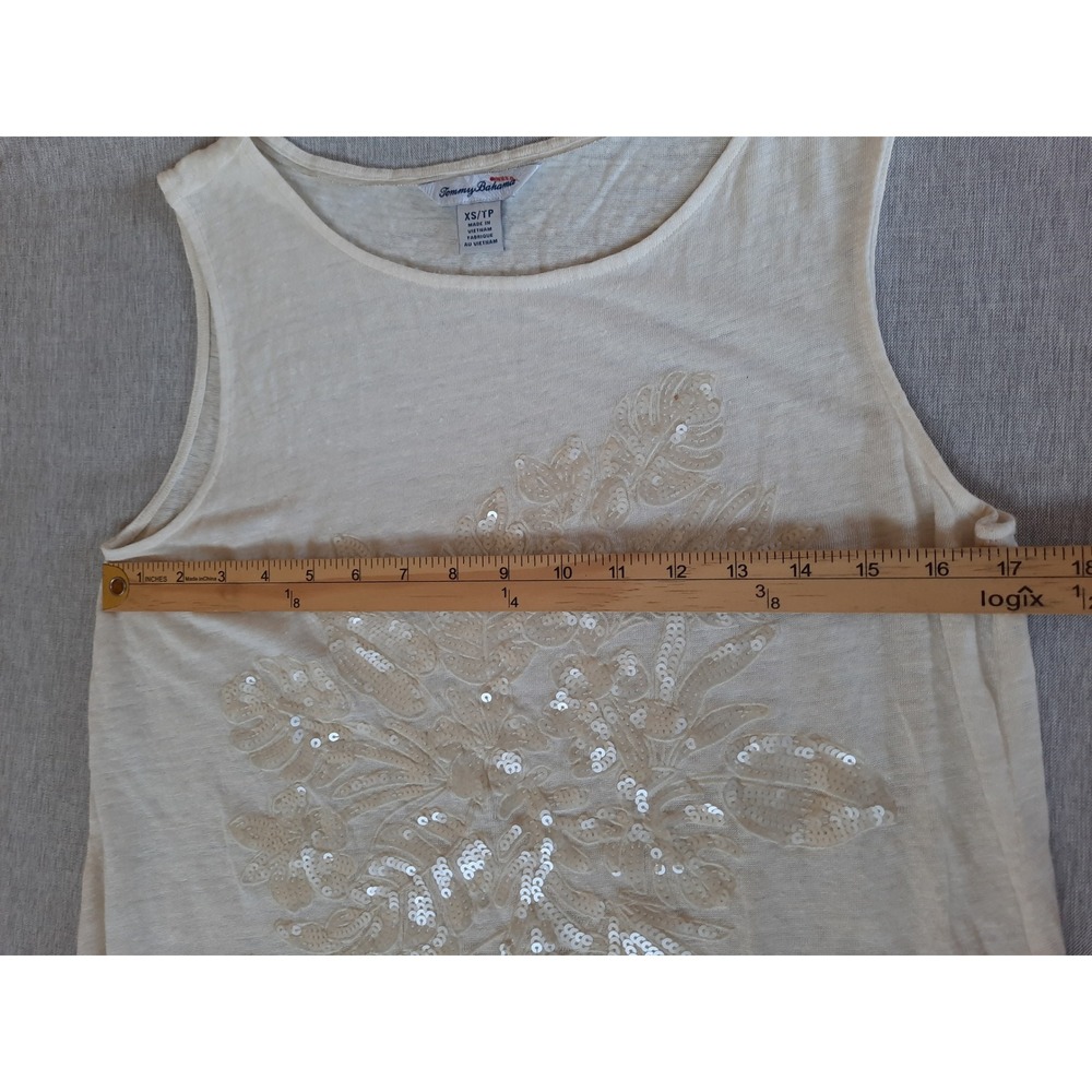 Tommy Bahama Women XS Beaded Floral Lightweight Top Blouse Sleeveless Pure Linen - Picture 4 of 8